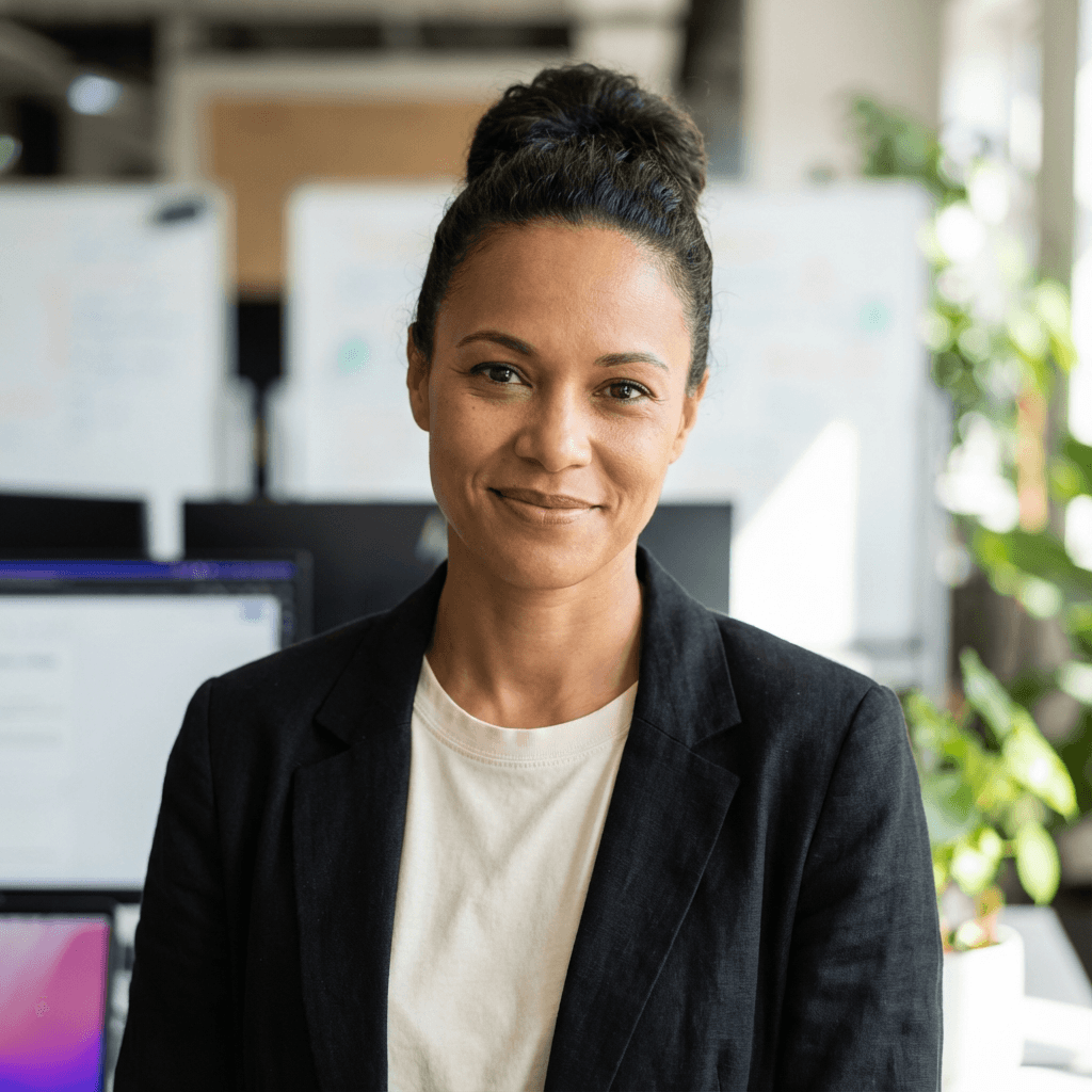 Monique Powell, founder and CEO of Apex Alliance, in a modern office setting