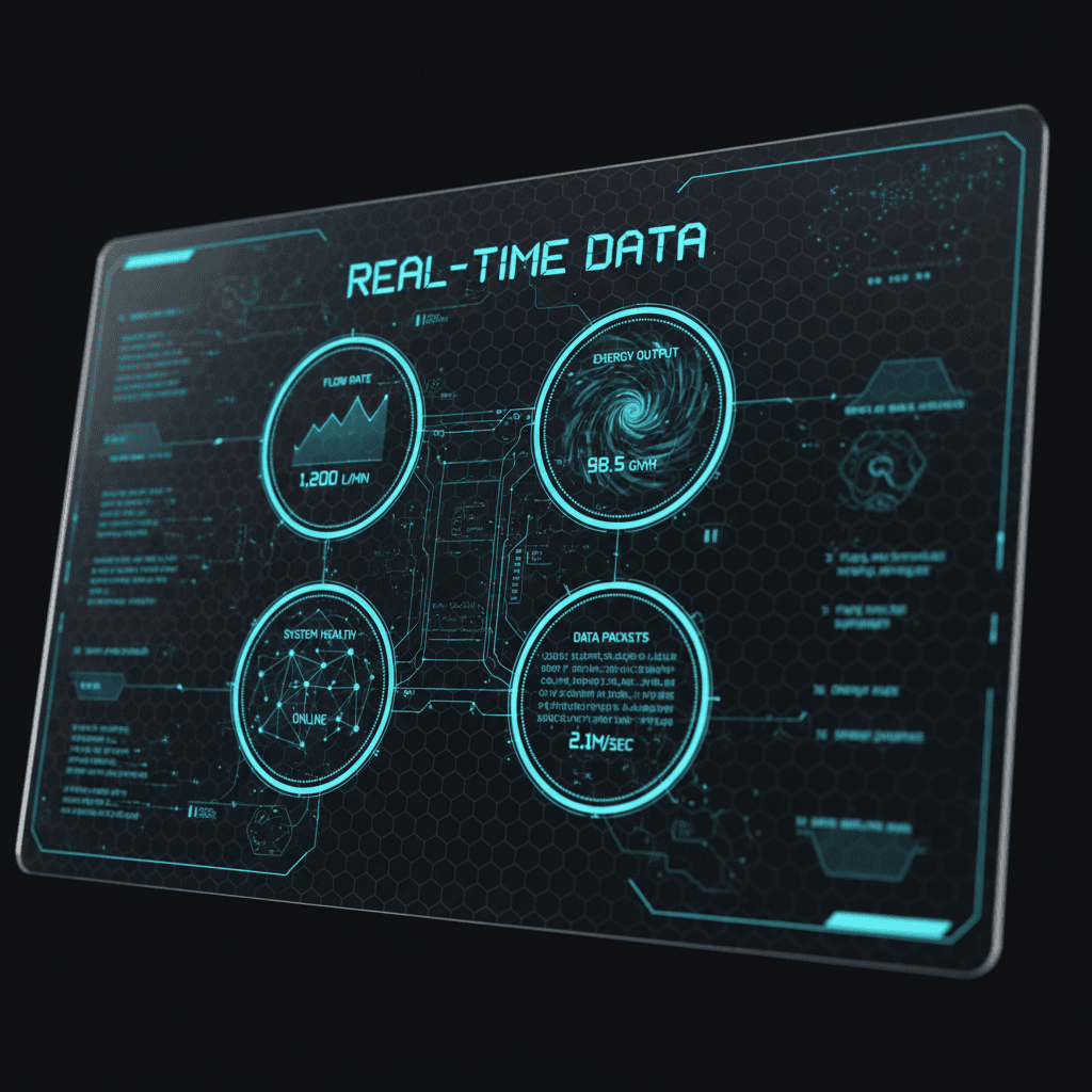 Digital dashboard showing real-time data streams