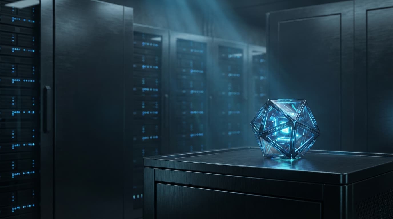 Close-up of an anonymized data wall: abstract node graphs and hashed identifiers on dark glass monitors, no faces or documents, cool blue lighting